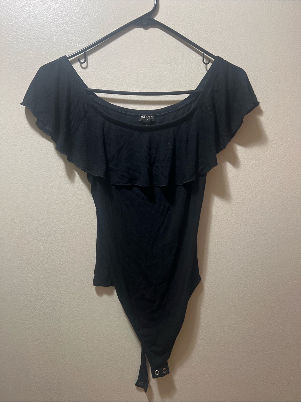 Express Black Off-the-Shoulder Ruffle Bodysuit